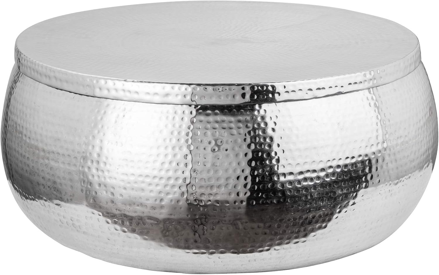 invicta INTERIOR Handgefertigter Couchtisch Orient Storage 70cm Silber Hammerschlag Design mit Stauraum Tisch Wohnzimmertisch