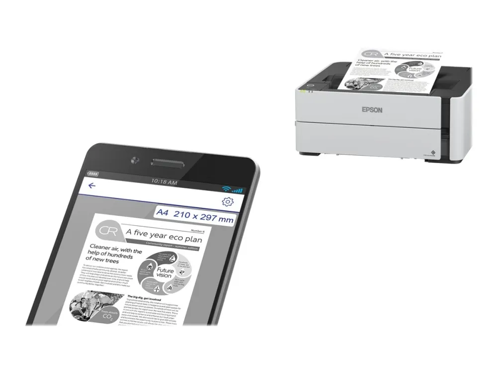Epson EcoTank M1180 - Printer - S/H - Duplex - blækprinter - kan genopfyldes - A4/Legal - 1200 x 2400 dpi - op til 20 spm - kapacitet: 250 ark - USB 2.0, LAN, Wi-Fi