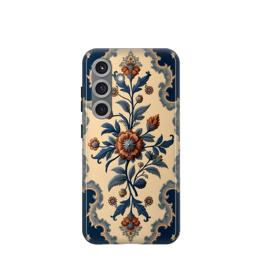 Samsung Galaxy S25 Hybrid (Kunststoff / Gummi) Hülle Barocker Blütenzauber - Blau