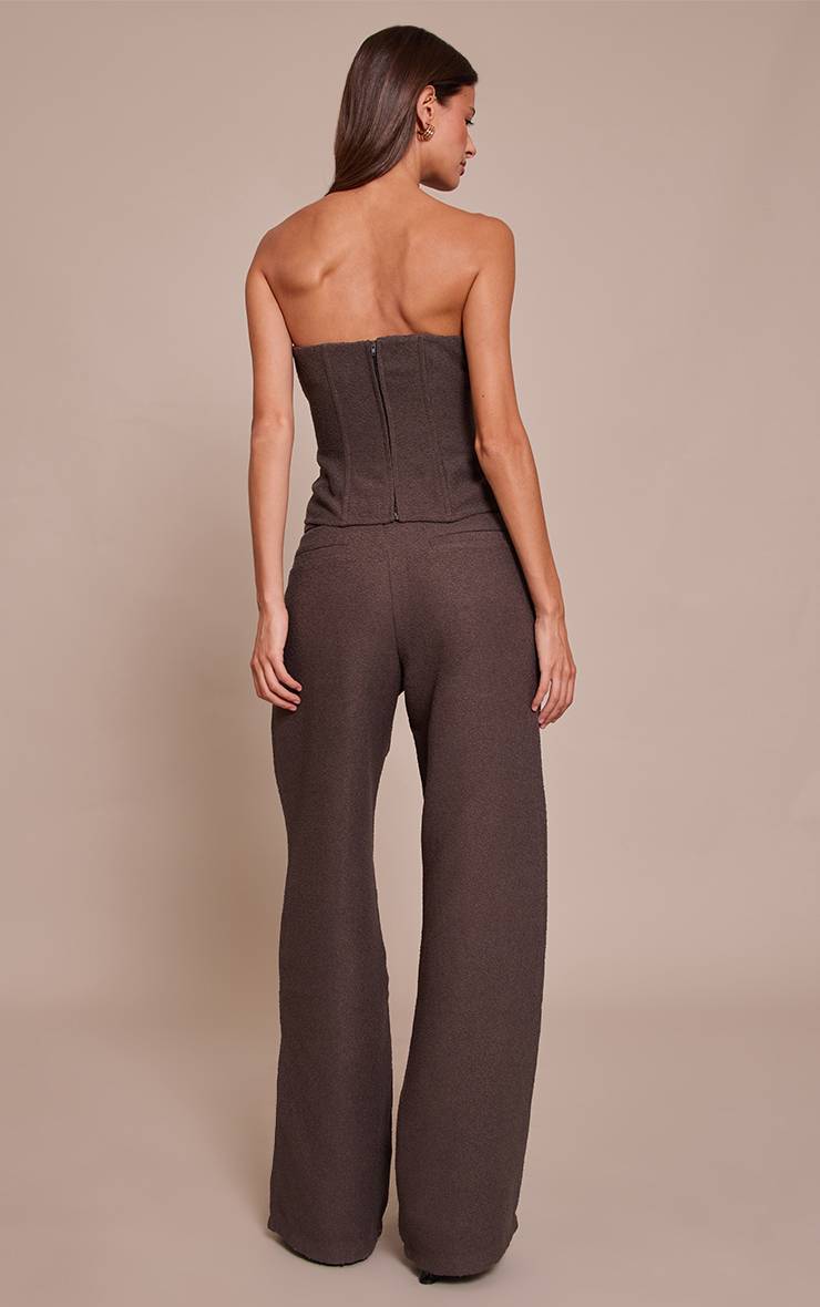 Marron Foncé Pantalon Droit Taille Basse En Bouclé