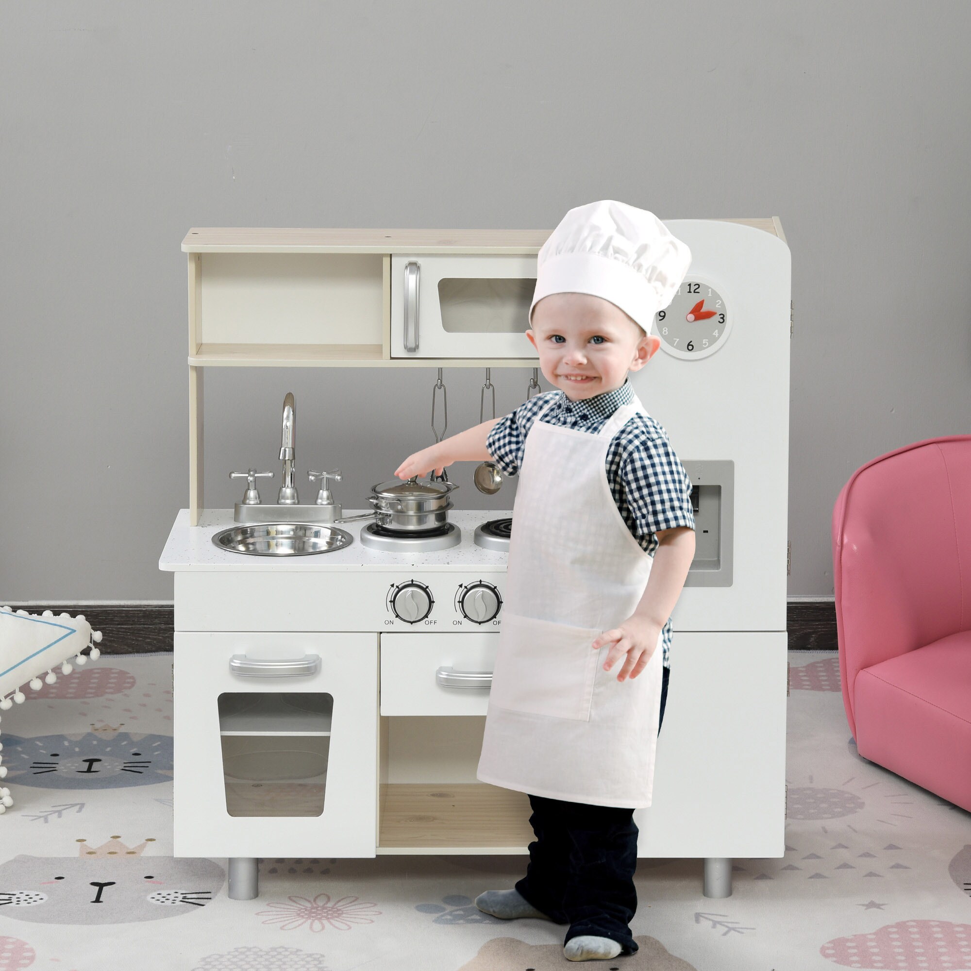 HOMCOM Kinderküche mit Zubehör weiß 74 x 30 x 81 cm (BxTxH)
