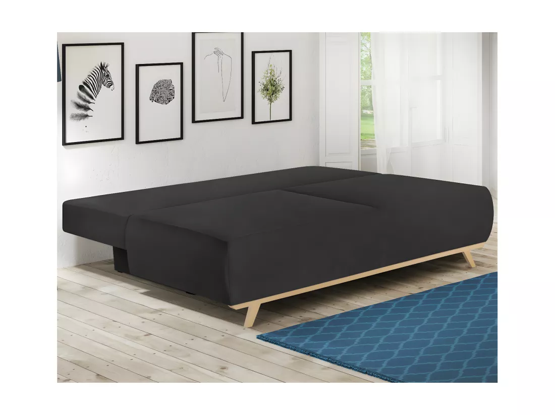 Canapé convertible 3 places avec coffre de rangement en tissu gris anthracite - Laria