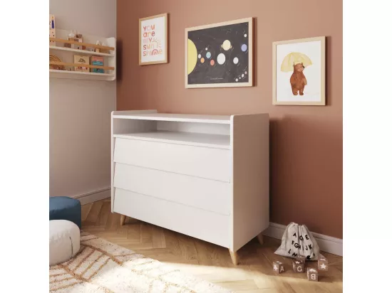 Commode 3 tiroirs bois massif noisette et blanc PETER