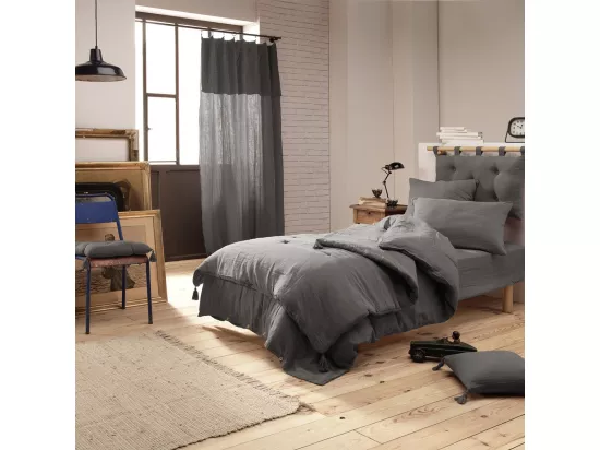 OUREA - Couvre-pied 150x150cm Capitonné Gaze de Coton Granit