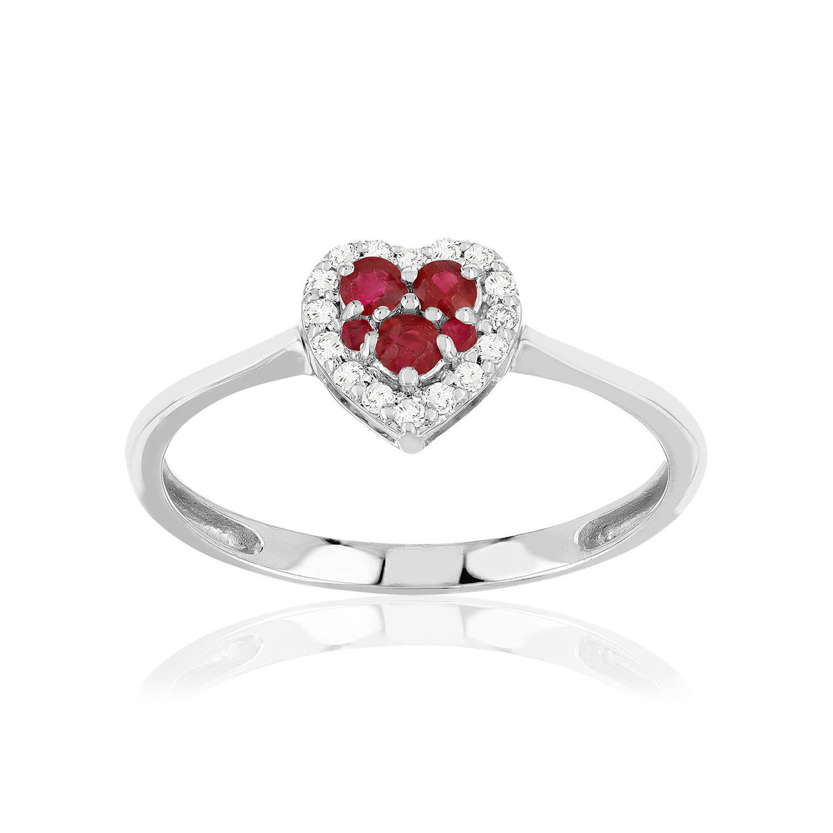 Bague or 375 blanc rubis diamants