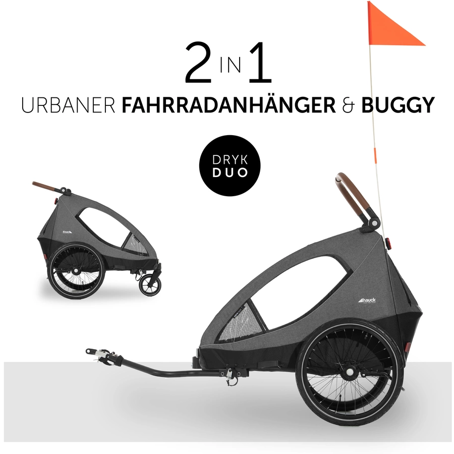 hauck 2in1 Fahrradanhänger und Buggy Dryk Duo Melange Grey