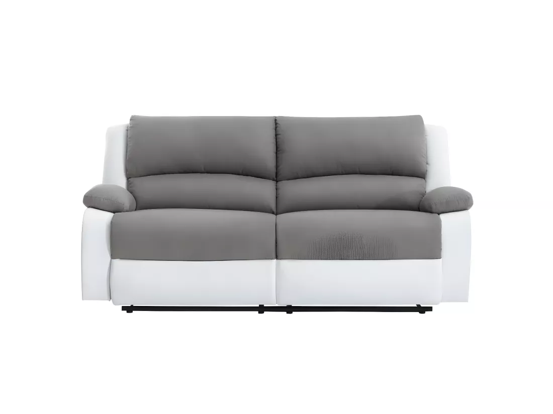 Canapé relax manuel 3 places avec 2 assises XXL Léo en microfibre et simili - Blanc/Gris - L193 x P93 x H96cm - Loungitude