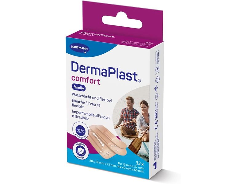 DermaPlast Comfort Family assortiert 32 Stück Pflaster für kleine und grössere oberflächliche Wunden