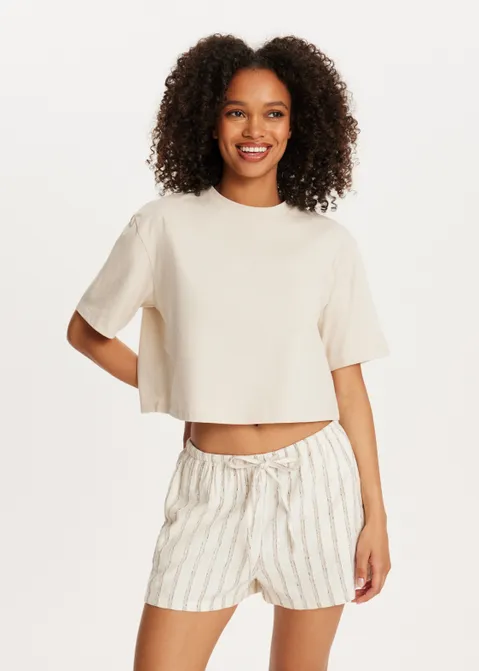 T-shirt met crochet detail zand (ZAND)