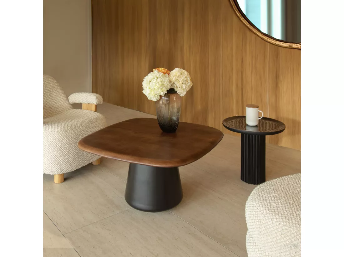 Now's Home - Table D'appoint En Bois De Manguier Et Pied En Metal Noir
