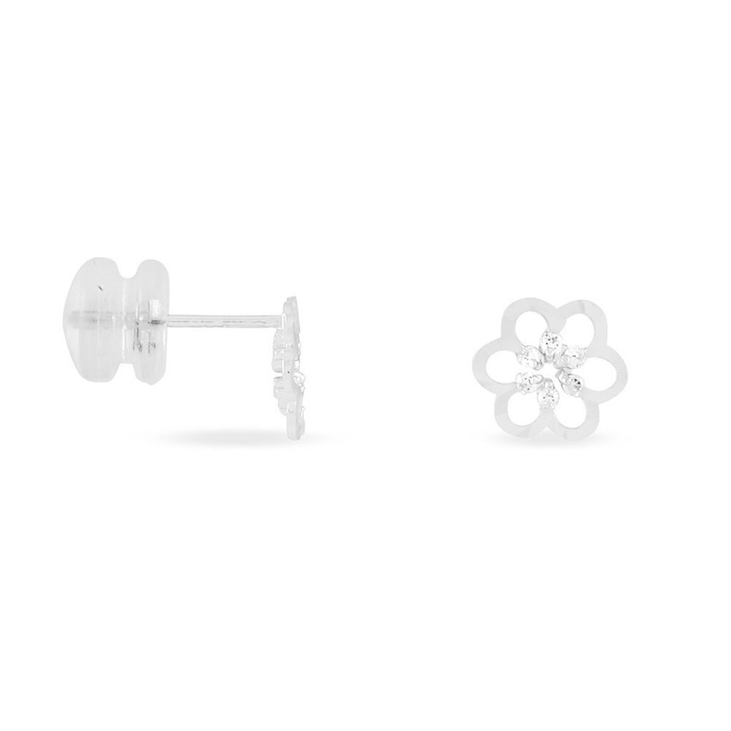 Boucles D'oreilles Puces Philine Fleur Or Blanc Oxyde De Zirconium