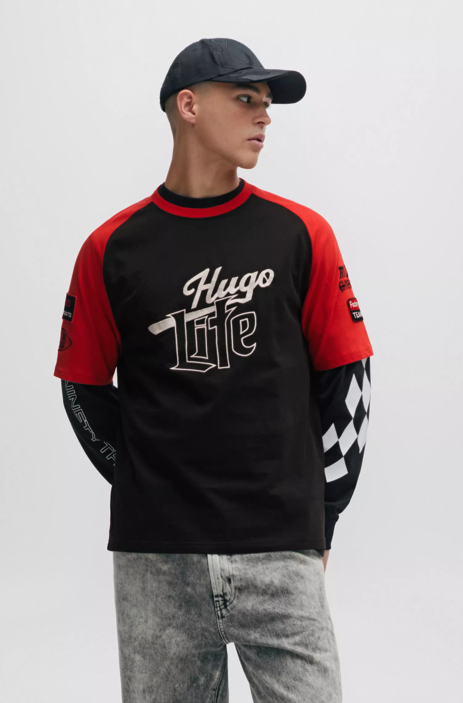 Camiseta HUGO vermelha em malha de algodão com estampa do logotipo