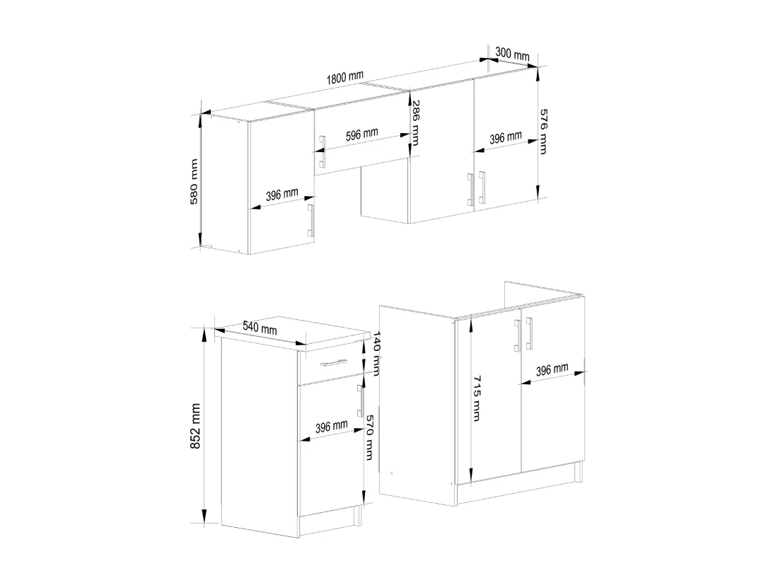 Ensemble De Cuisine AKORD LIMA 1.8m Blanc 180 cm 7 portes 1 tiroir façade Chêne Sonoma 8 étagères 180x44,5x203 cm