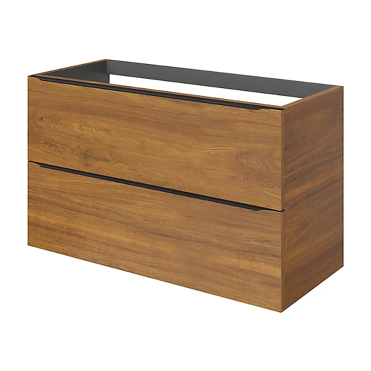 Meuble sous vasque à suspendre GoodHome Imandra décor noyer L. 100 x H. 60 x P. 45 cm