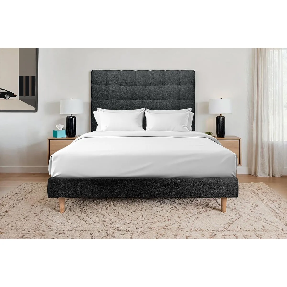 Lit Sommeil de plomb 160x200cm - Tête capitonnée Noir