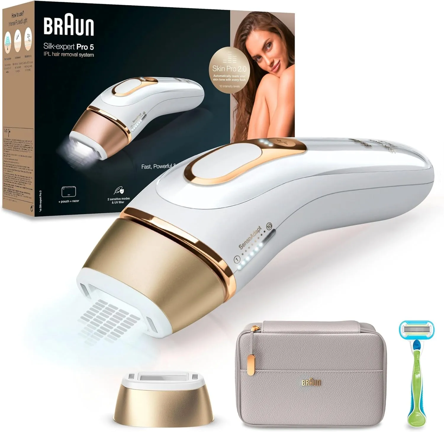 Braun IPL Silk Expert Pro 5 Damen-/Herren-Epilierer, PL5054, Weiß/Gold