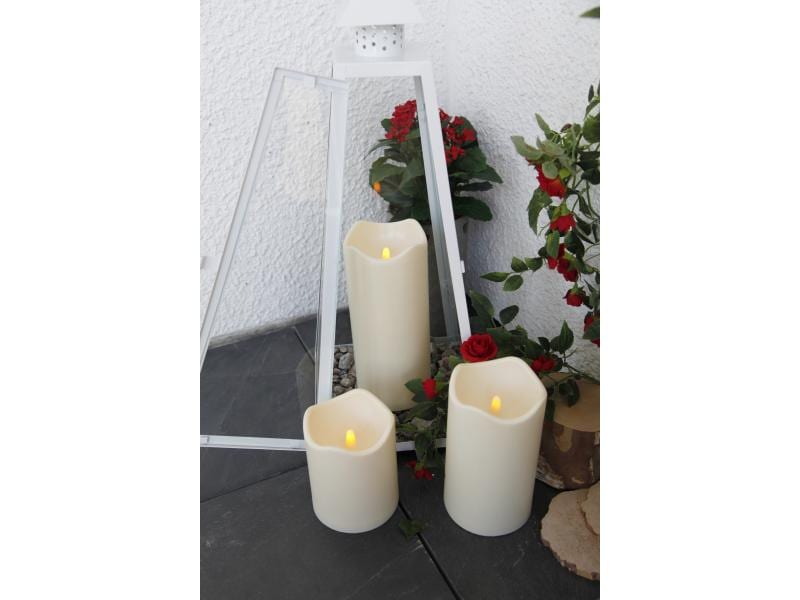 Star Trading LED-Kerze Pillar Paul Ø 10 x 23 cm, Beige LED-Kerze für den Aussenbereich