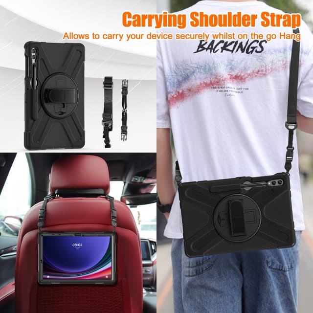SKALO Samsung Tab S9+/S9 FE+ Ekstra stødsikker Armor Cover med skulderrem