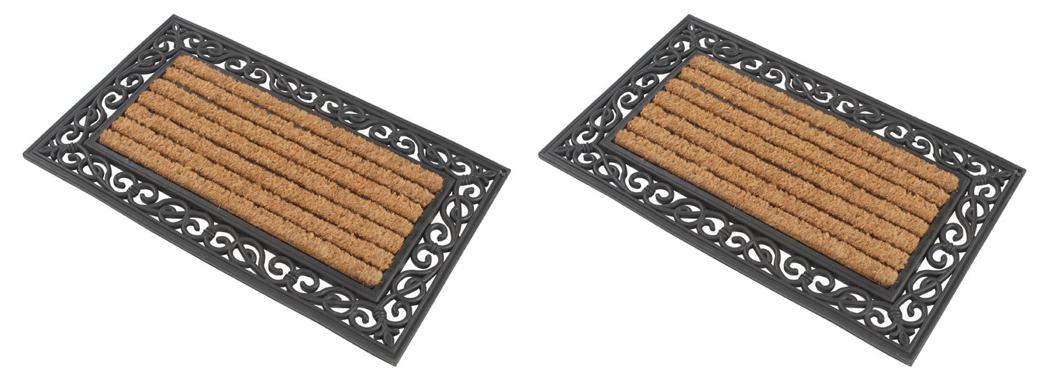 Rechthoekige deurmat van rubber en kokosvezel, set van 2, 76 x 46 cm, premium kwaliteit