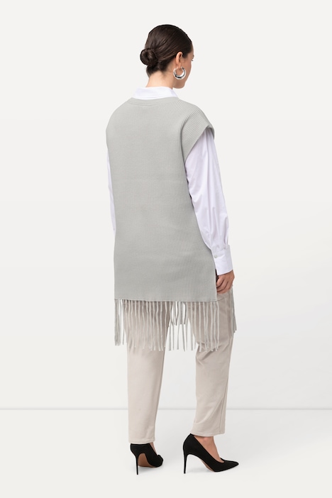 Pullunder, Fransensaum, oversized, Rundhals, ärmellos