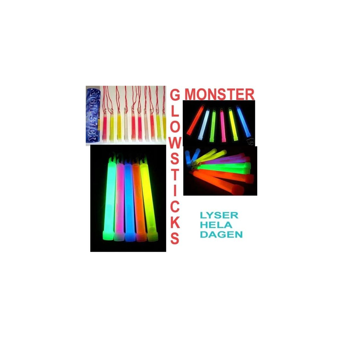 10 store glowsticks - blandede farger 15 cm