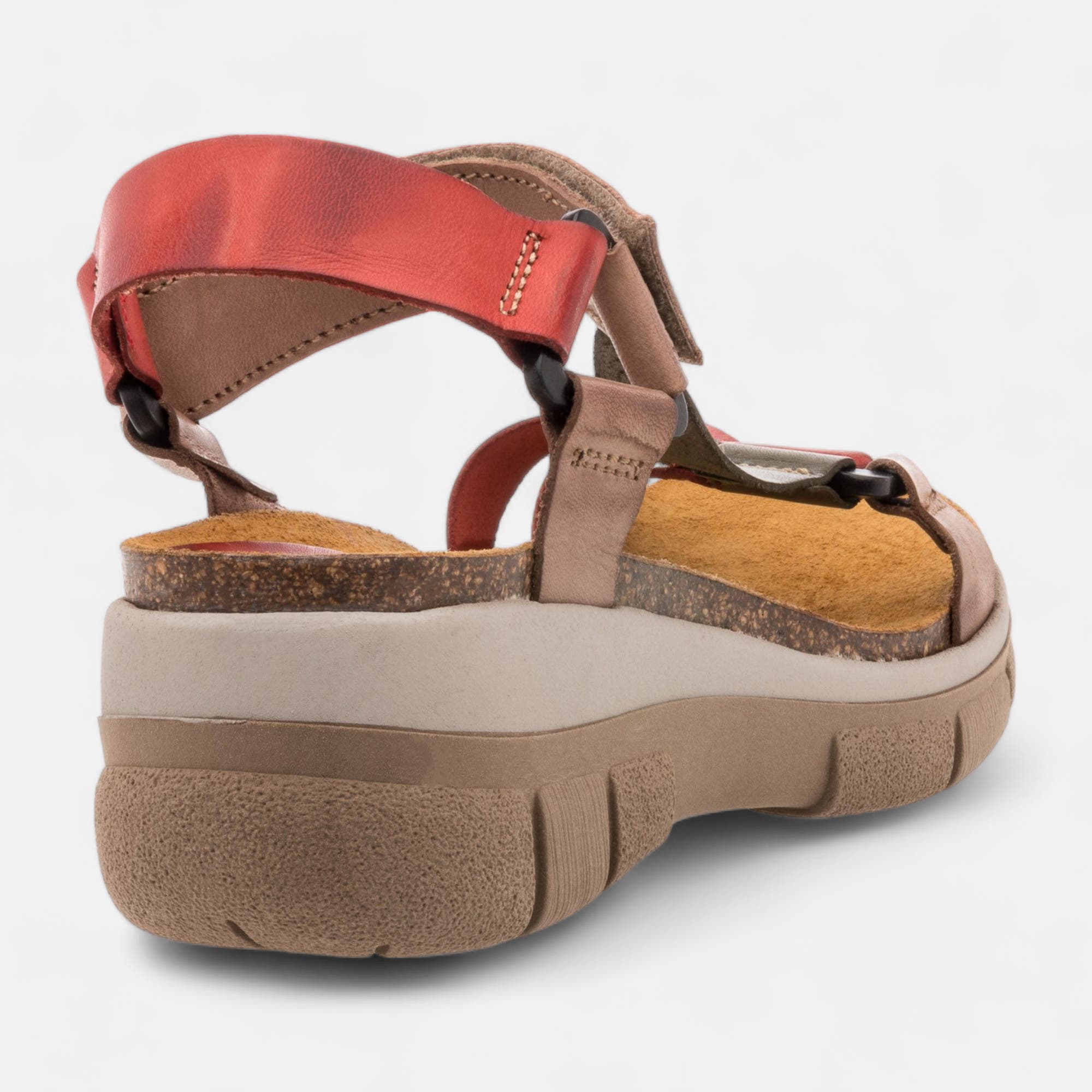 Mules semelle liège à talon compensé Femme en cuir rouge