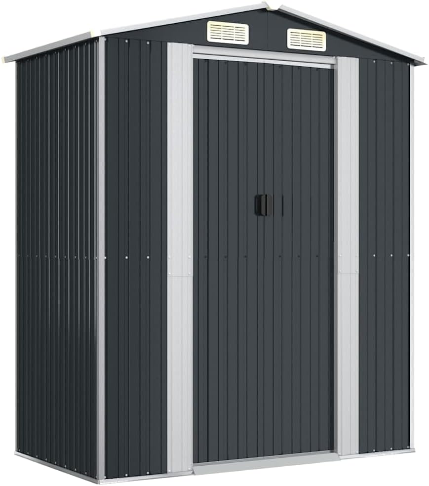 vidaXL Geräteschuppen mit Schiebetür Gerätehaus Gartenhaus Lagerschuppen Gartenschuppen Schuppen Anthrazit 192x108x223cm Verzinkter Stahl