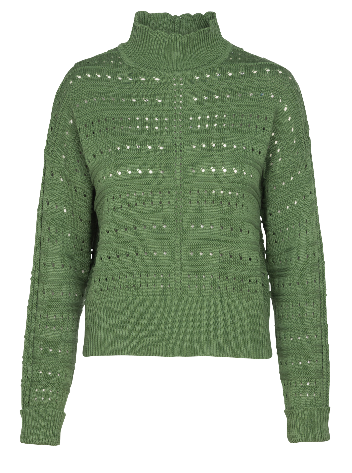 EMMA - Pull col montant en maille ajourée | Vert