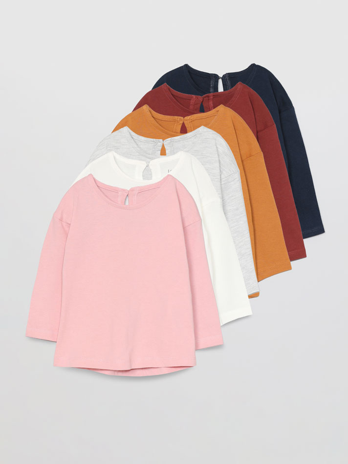 Pacote com 6 camisetas básicas de manga comprida - Cor: Off-white