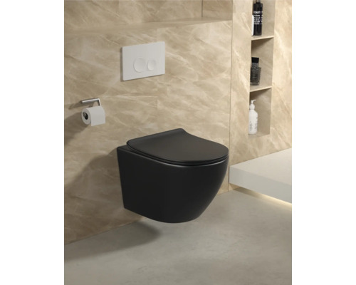 Jungborn wandclosetset FOUR 51, randloos, matzwart, met toiletzitting en softclose-mechanisme