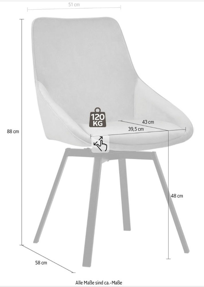 GOODproduct Esszimmerstuhl »Merisa, Polsterstuhl, Metallgestell, 2er-Set, Drehbar« ()
