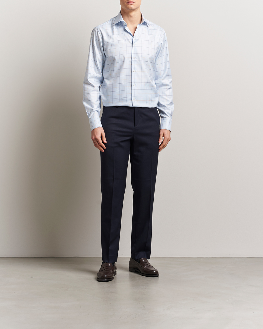 Stenströms Fitted Body Checked Houndstooth Shirt Blue