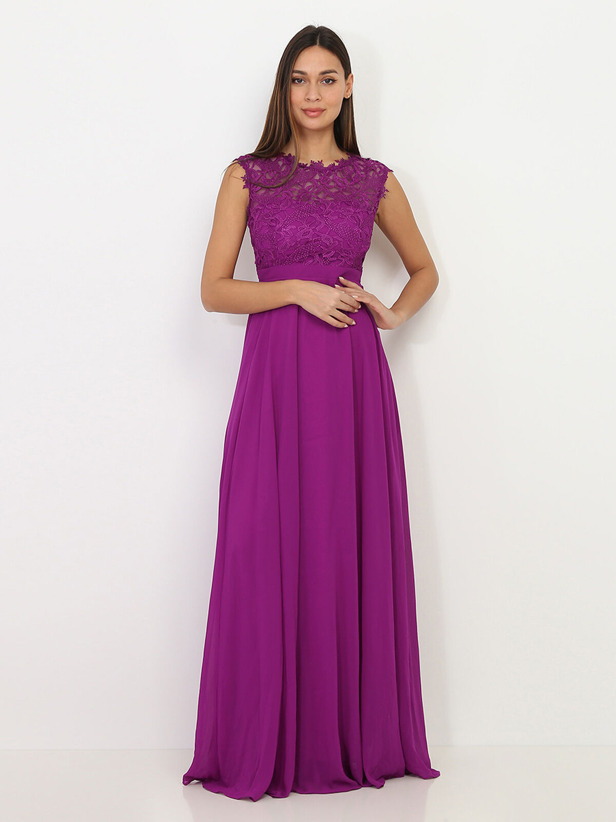 Robe longue à dentelle- Violet