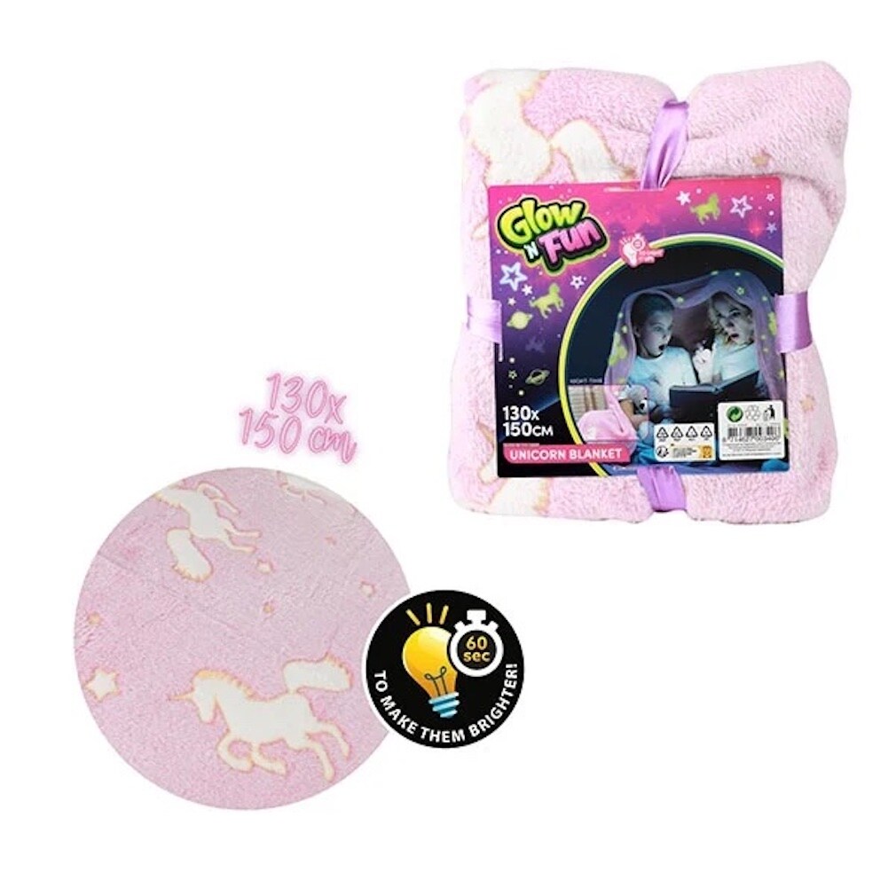 Kinder-Decke Einhorn leuchtet im Dunkeln 130 cm x 150 cm