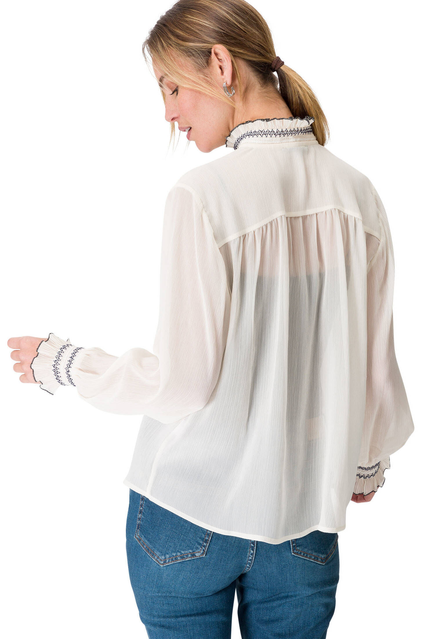 zero| Damen Chiffonbluse mit Stickerei