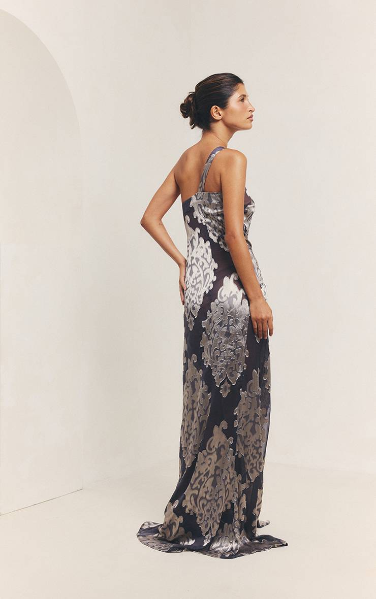 Charbon Robe Maxi Ajourée En Velours Dévoré Métallisé
