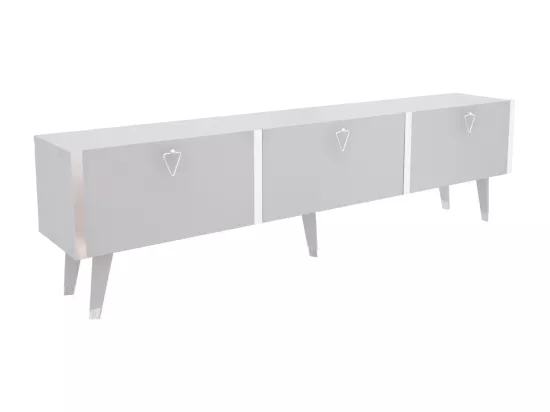 Meuble TV Milagro 180 cm Armoires Abattants Design Chic à 5 Pieds (Blanc et Argent)