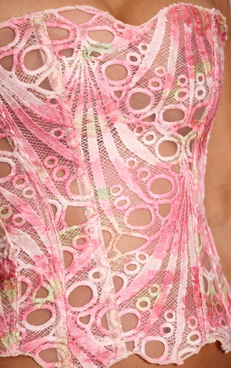 Rose Corset En Dentelle Florale Transparente Texturée