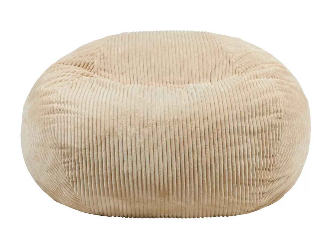 Pouf fauteuil géant en mousse expansible et velours côtelé beige - NIMBUS