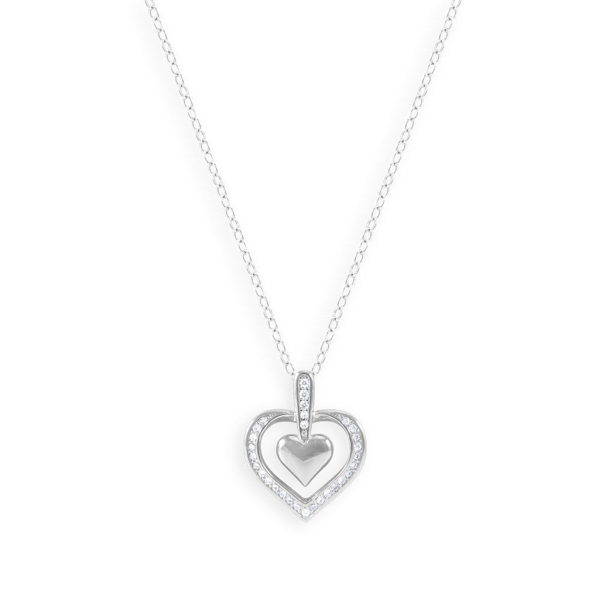 Collier coeurs en argent 925 rhodié avec oxydes de zirconium