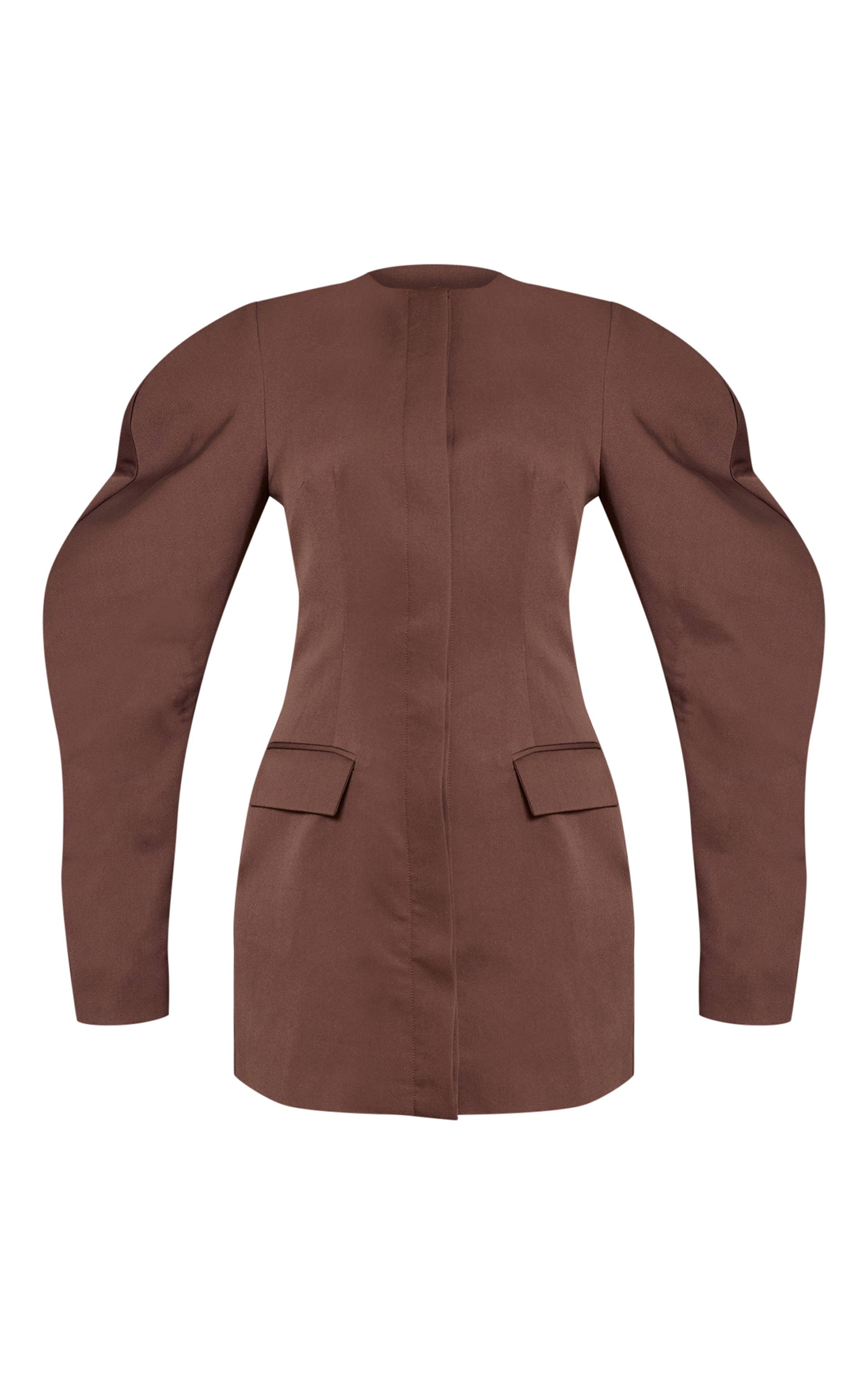 Deep Chocolate Robe Blazer Boutonnée À Manches Cocon En Tissage Prune Profond