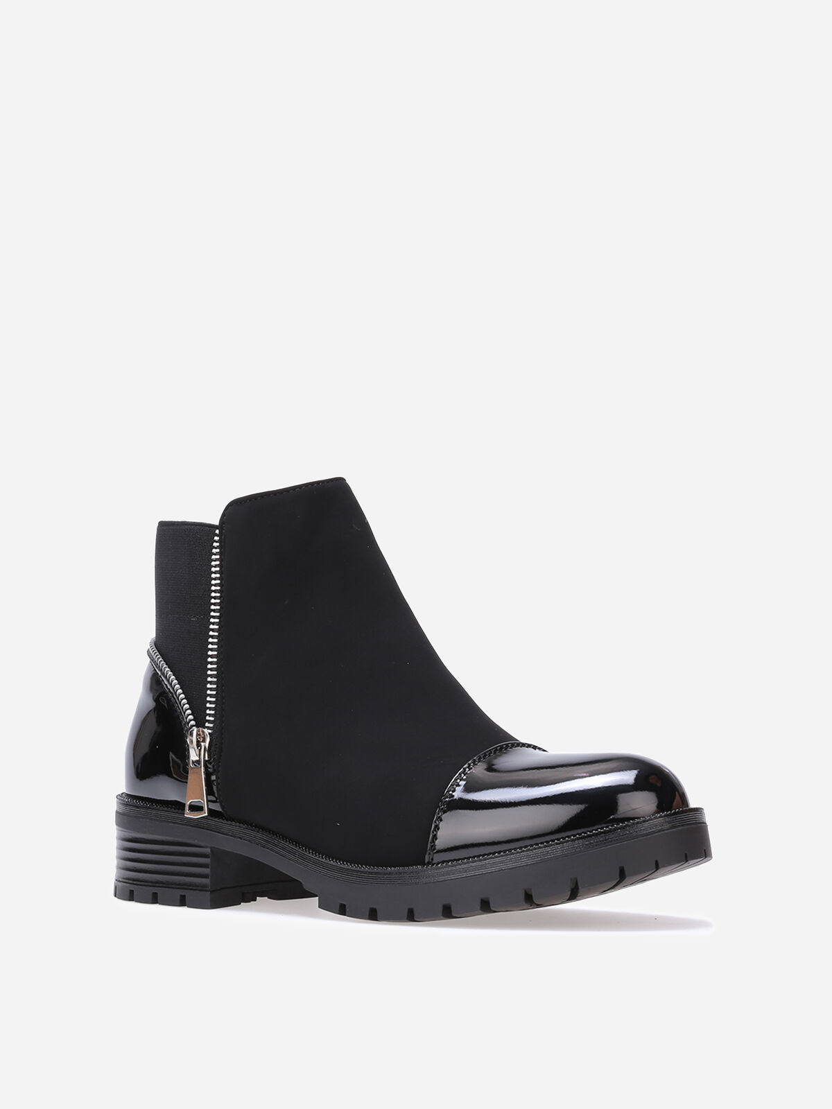 Bottines multi-matières à zip décoratif- Noir