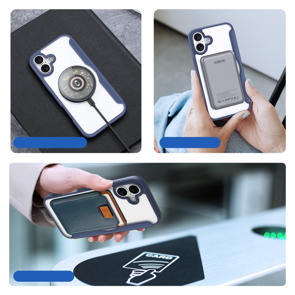 iPhone 16 MagSafe Hybrid Leder Tasche   Kunststoff Rückseite - Blau / Transparent
