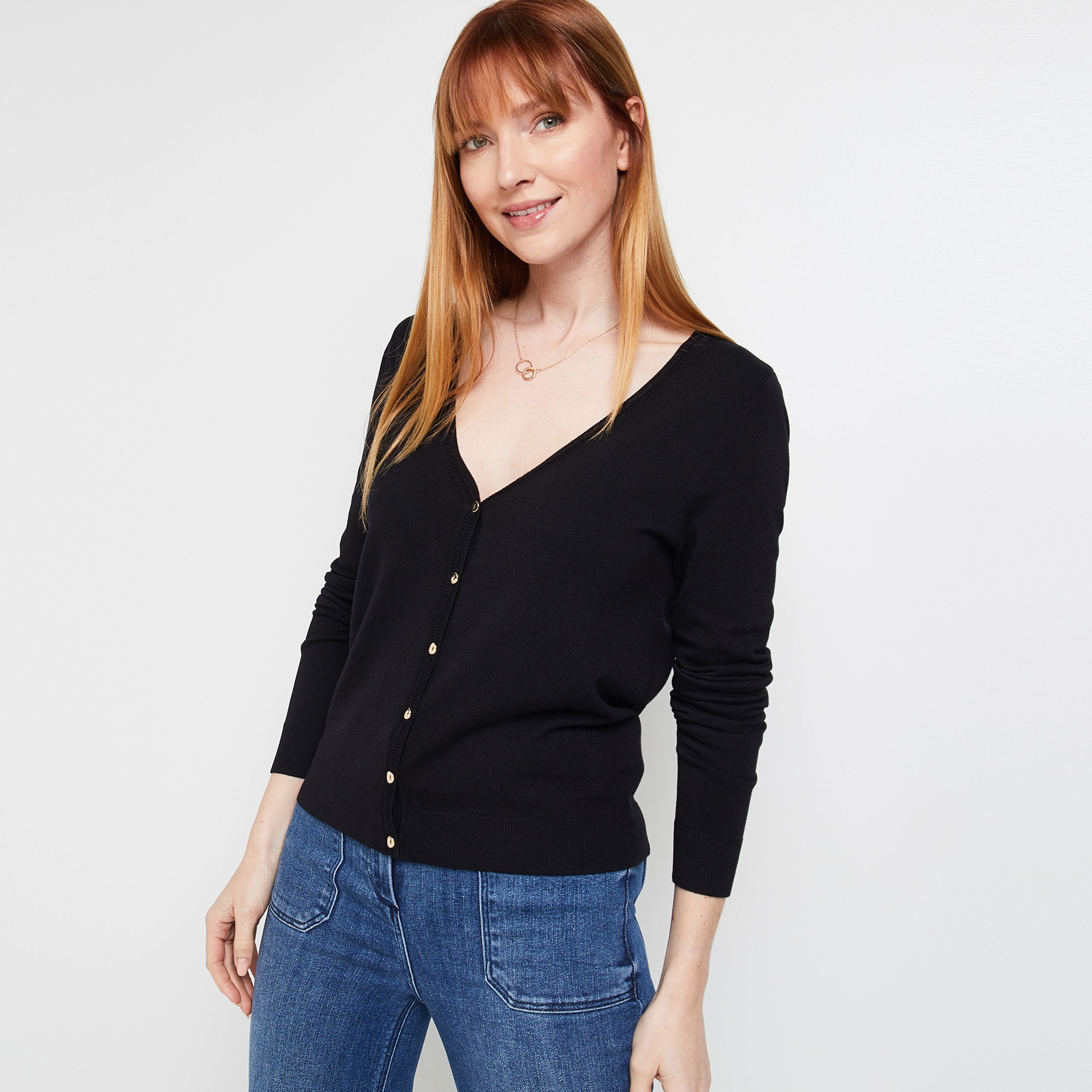 Gilet col V femme - NOIR