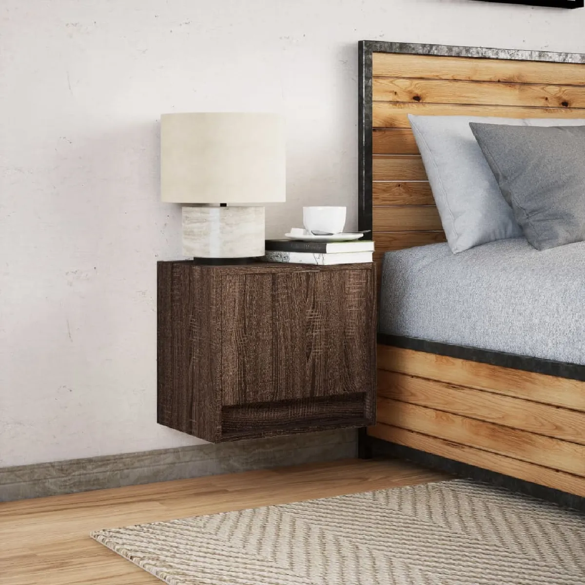 Vidaxl Table de Chevet Murale - Chêne Marron avec LEDs