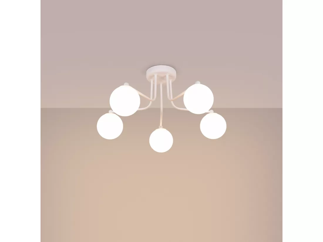 Lustre Astral minimaliste en acier/verre - 5 sources lumineuses - L.58 x H.29 cm - blanc