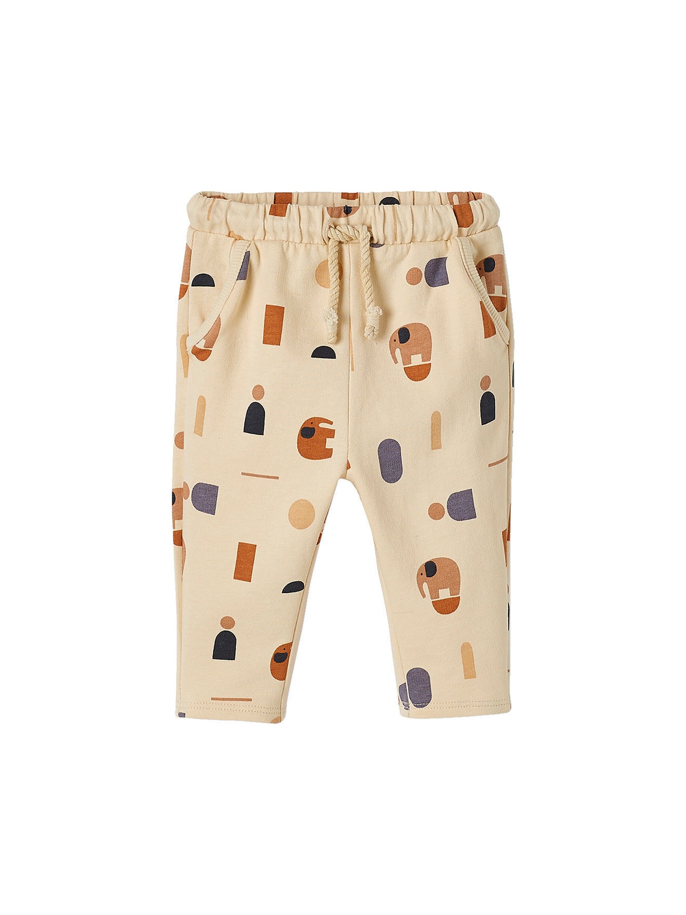 Vertbaudet Baby-Set: Shirt & Sweathose dunkelgrau/hellbeige bedruckt