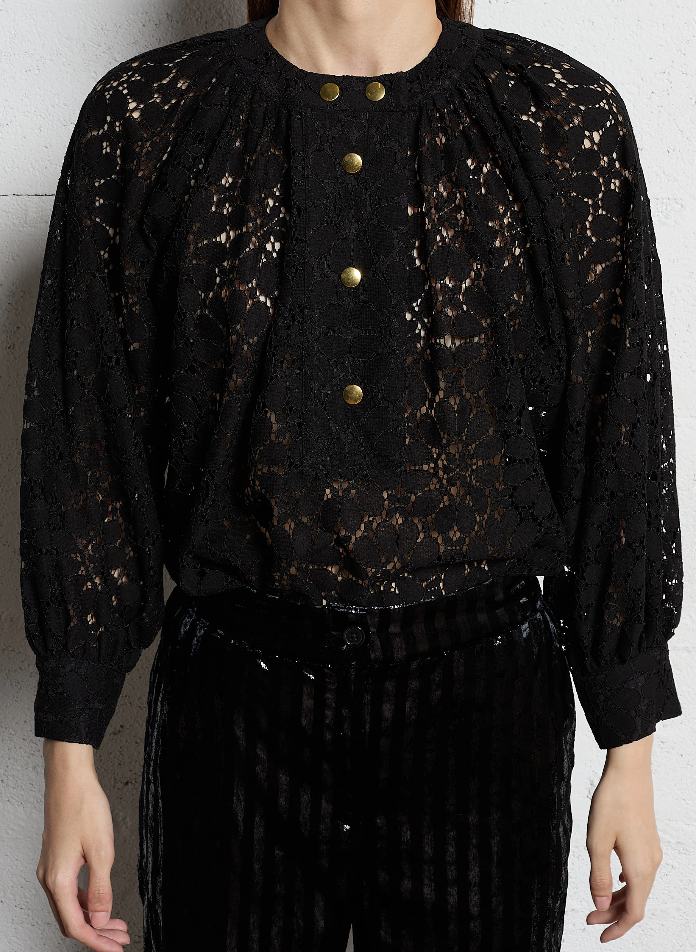 ALPHONSE - Blouse ample col rond à dentelle | Noir