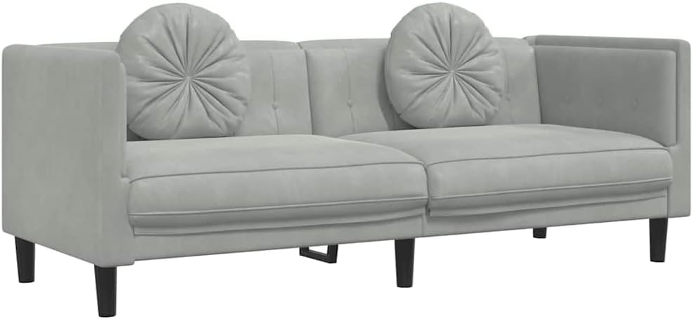 3-Sitzer Sofa Hellgrau Samt 193,5 x 77 x 70 cm mit Kissen Modernes Design Komfortabel & Stabil für Wohnzimmer Büro Schlafzimmer