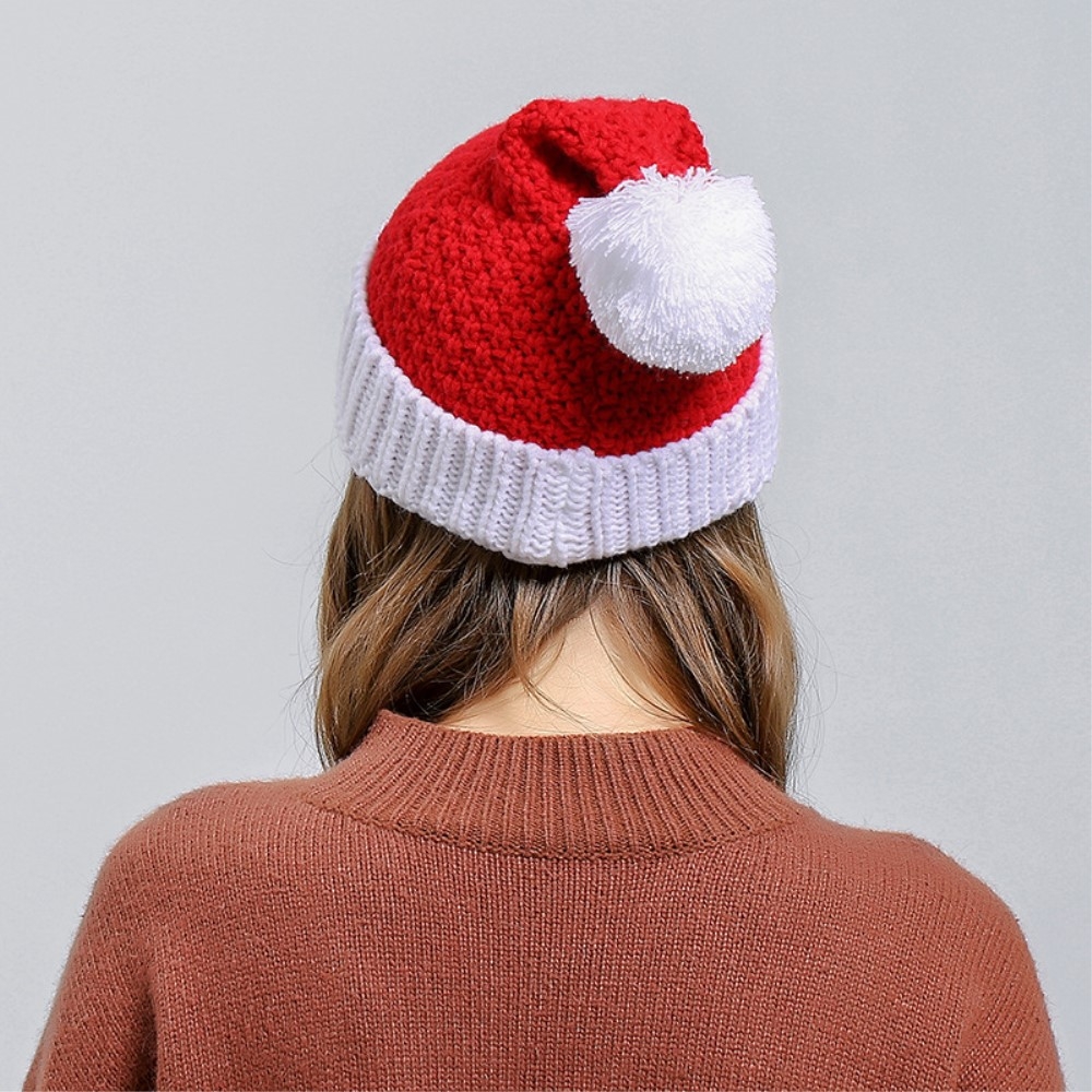 Gestrickte Christmas Santa Claus Nikolausmütze Weihnachtsmütze aus Wolle - Rot / Weiss